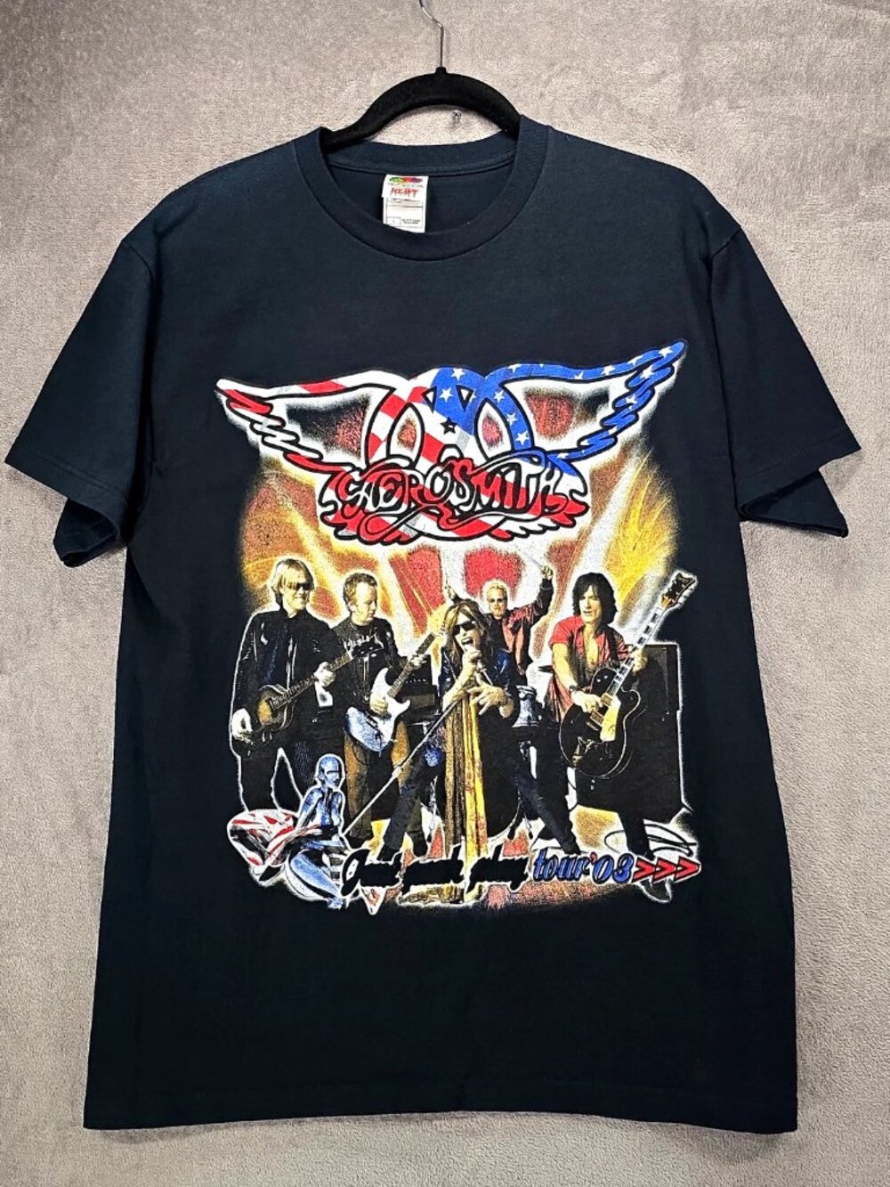 Vintage Aerosmith Kiss Summer Tour 2003 Black Graphic Concert Tee Shirt Size L